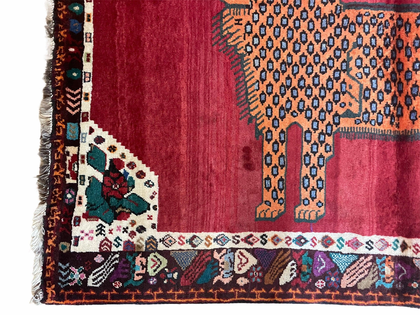 Antique Persian Gabbeh Rug Wool Hand Knotted 4x5 Lion Pictorial Tribal