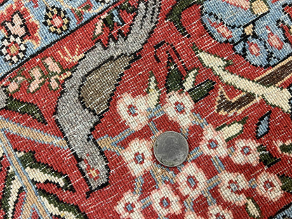 Persian Tree of Life 5x7, Qum Rug, Animal Motifs, Deer Birds, Fine 225 KPSI, Semi Antique Wool Rug, Cream Red