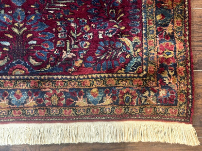 Antique Persian Sarouk Rug 3 By 5 Hand Knotted Wool Carpet Red 1920s