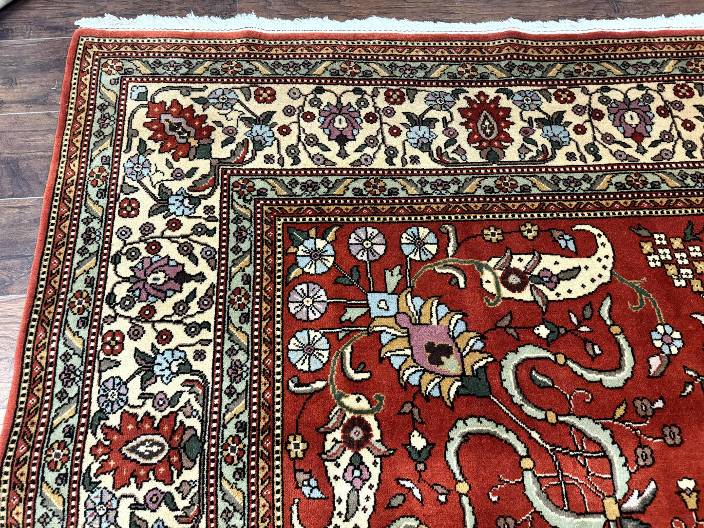 Romanian Rug 10x13, Vintage Handmade Wool Carpet, Floral Pattern, Birds, Red and Cream, Signed By Masterweaver, Persian Rug