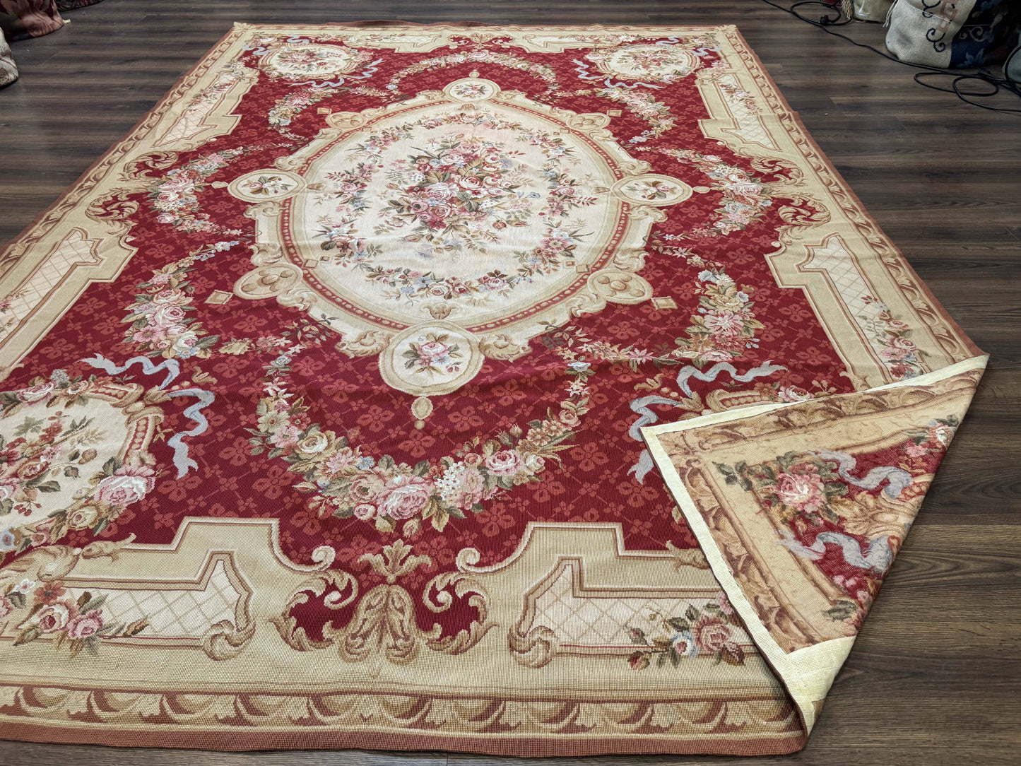 Aubusson Rug 8x11 Needlepoint Carpet Vintage French European Design