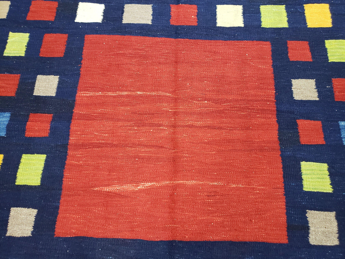 Turkish Kilim Rug Checkerboard Area Rug 5x7 6x8 Multicolor Playroom