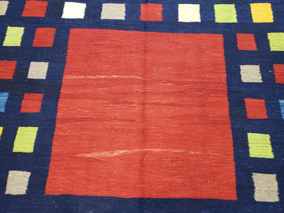 Turkish Kilim Rug Checkerboard Area Rug 5x7 6x8 Multicolor Playroom