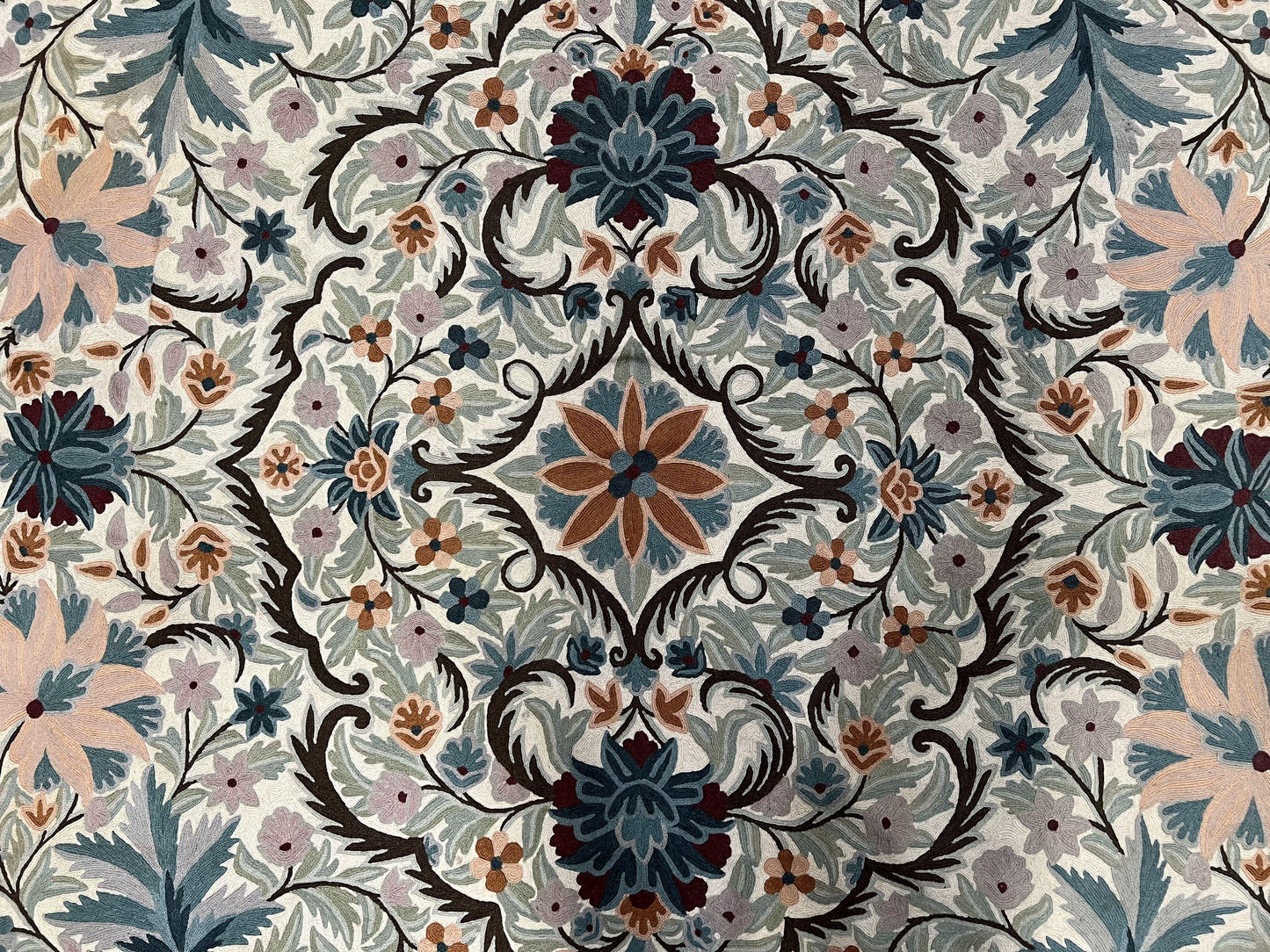 Hand Stitched Wool Rug Chain Stitched 9x12 Vintage Indian Medallion Rug