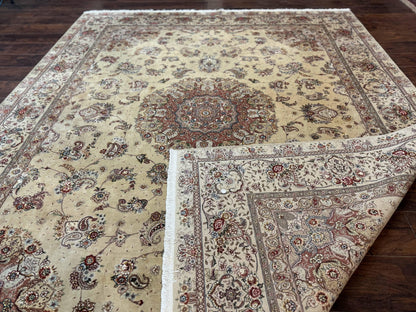 Sino Persian Rug 8x10, Wool and Silk Highlights, 290 KPSI, Floral Medallion