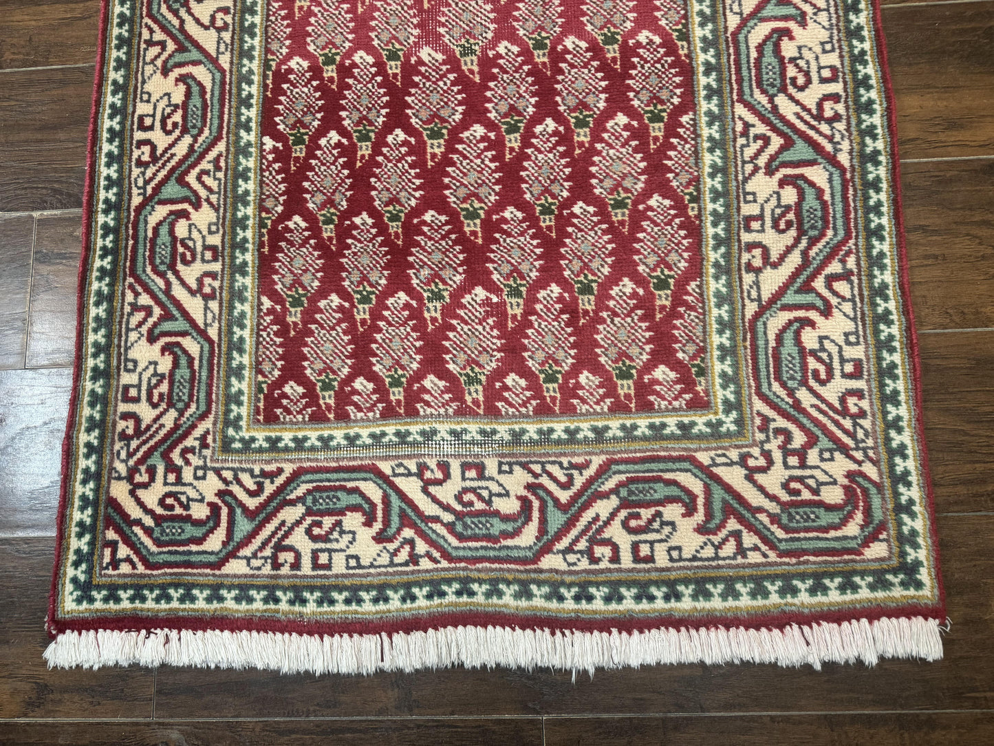 Persian Tabriz Runner Rug 3x16, Paisley Boteh Design, Red and Cream, Rug for Hallway, 16ft Wool Runner
