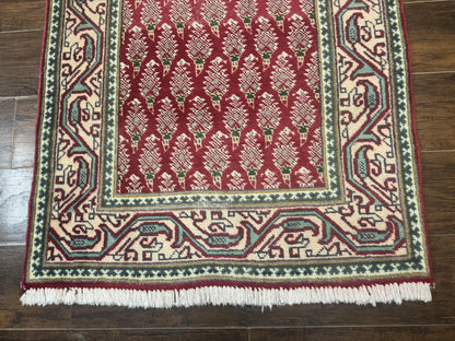 Persian Tabriz Runner Rug 3x16, Paisley Boteh Design, Red and Cream, Rug for Hallway, 16ft Wool Runner