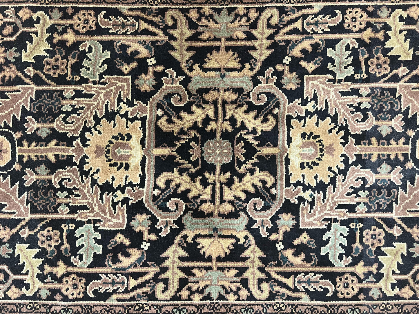 Heriz Rug 3.6 x 5, Handmade Vintage Wool Carpet, Couristan Carpet, Persian Design, Black