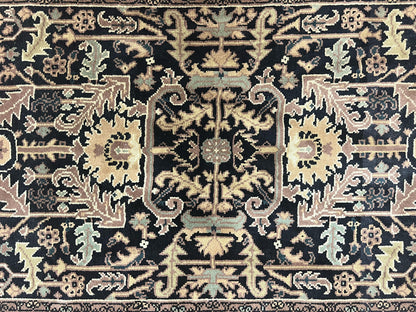 Heriz Rug 3.6 x 5, Handmade Vintage Wool Carpet, Couristan Carpet, Persian Design, Black