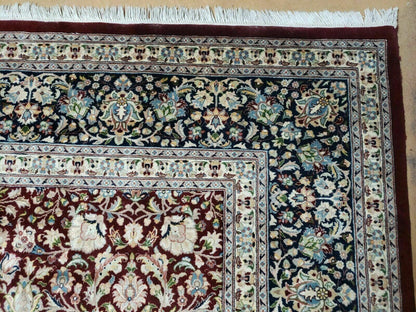 Handmade Sino Persian Rug 9x12 Floral Allover Tabriz Design Maroon And Navy