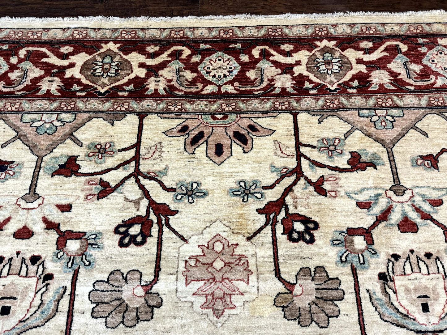 Peshawar Rug 10x14 Beige And Rust Red Hand Knotted Wool Pakistani Rug
