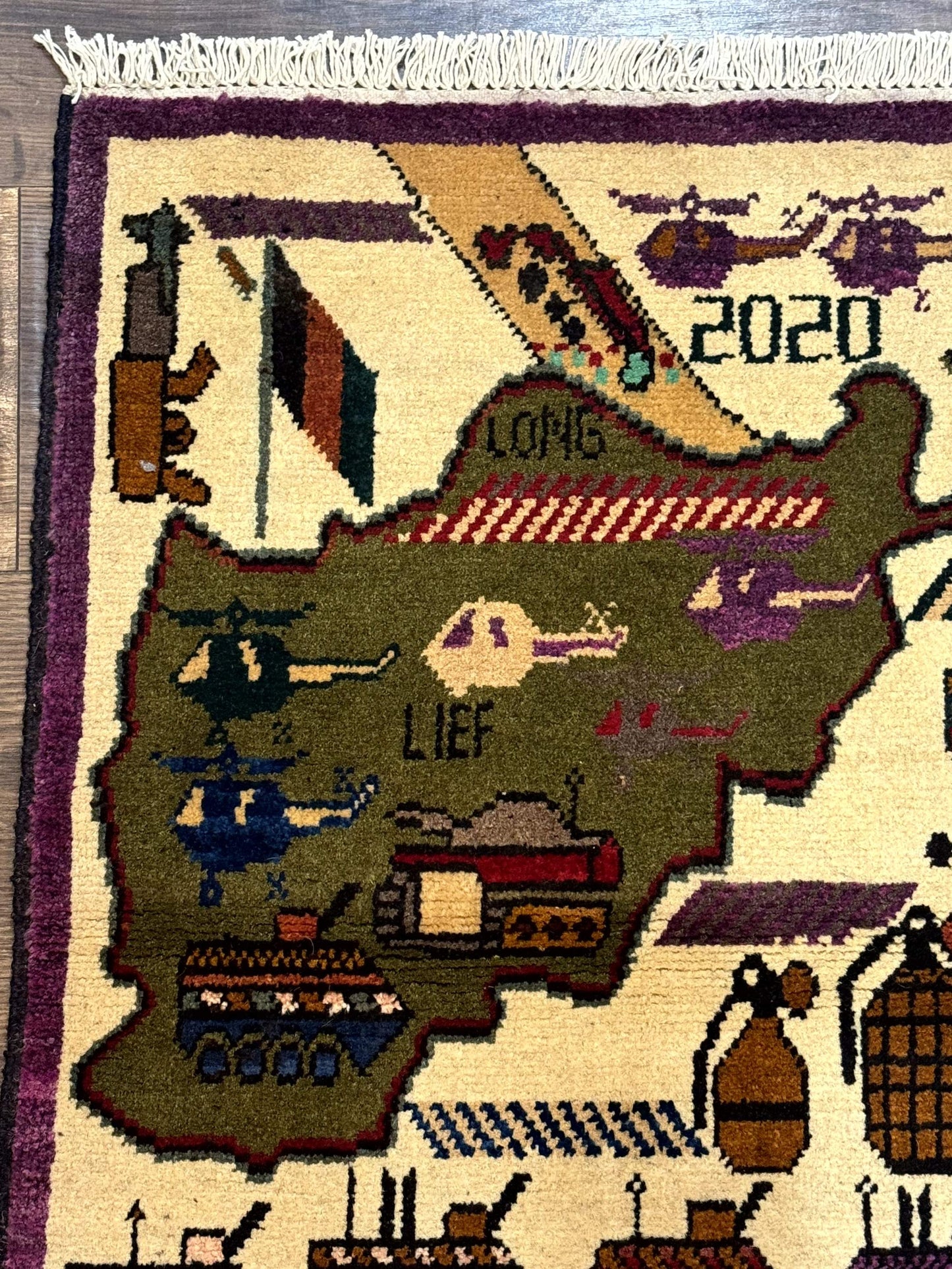 Small Afghan War Rug Hand Knotted Wool Collectible Decor Accent