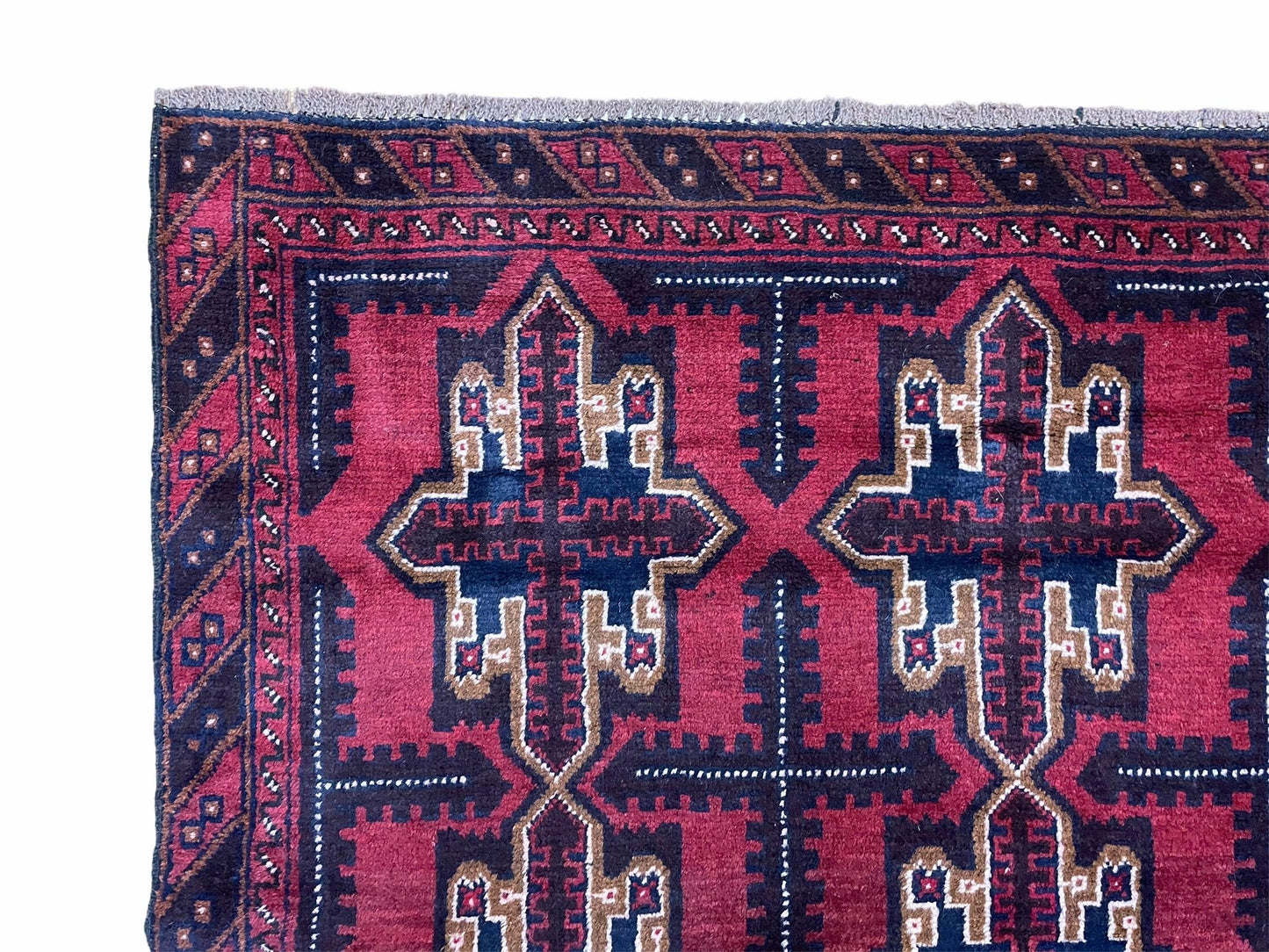 Baluchi Rug 3x5 Vintage Handmade Afghan Tribal Wool Rug Red Beige Blue