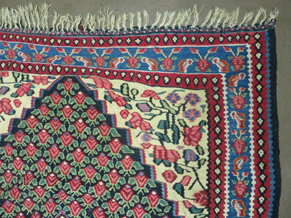 Turkish Kilim Flat Weave Rug Vintage Handmade Tribal Two Sided 3 Ft 11 In X 6 Ft 1 In