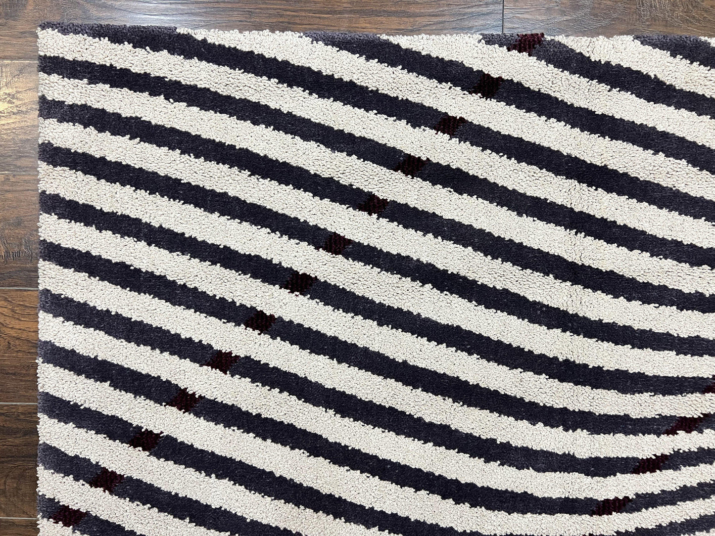 Zebra Shag Rug Vintage Wool Five Point Seven By Seven Point Four Feet Black And White Decor