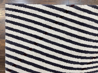 Zebra Shag Rug Vintage Wool Five Point Seven By Seven Point Four Feet Black And White Decor