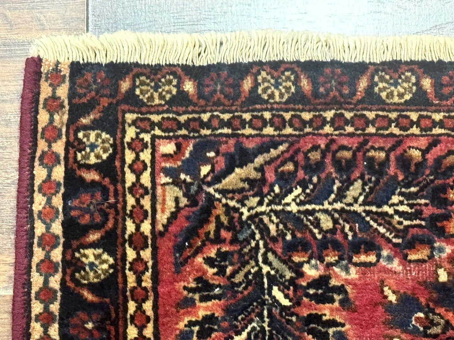 Antique Persian Sarouk Rug 2x2 Ft Wool Red