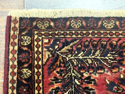 Antique Persian Sarouk Rug 2x2 Ft Wool Red
