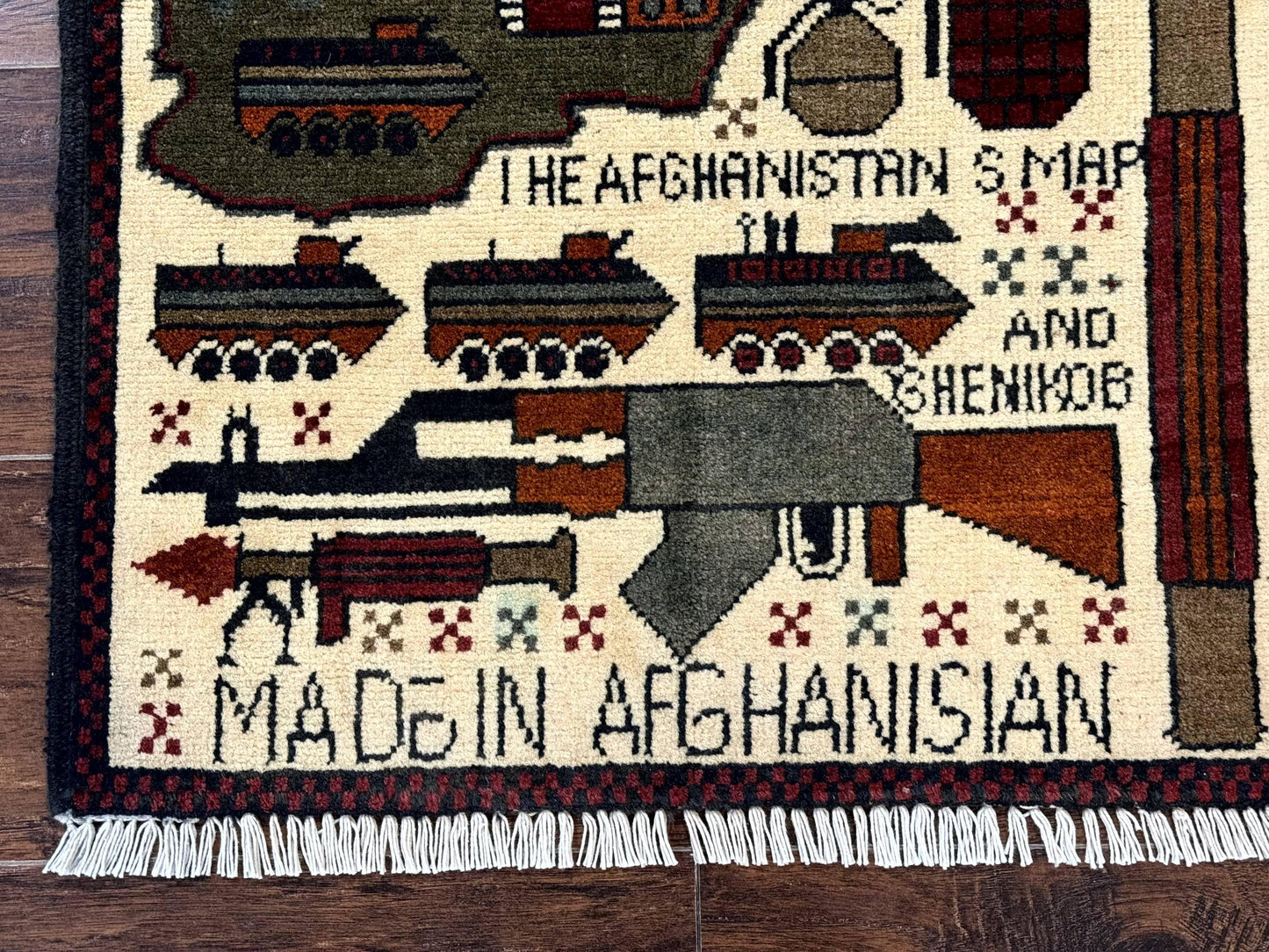 Afghan War Rug Tanks And Helicopters Hand Knotted Wool Area Rug Modern Decor