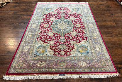 Persian Tabriz Rug 5x7 Handmade With Kork Wool Silk Foundation Ultra Fine 70 Raj KPSI Floral Medallion