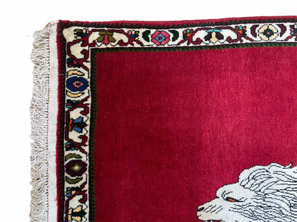 Handmade Hand Knotted Wool Rug 4x6 Zagros Lion Red Ivory Tribal