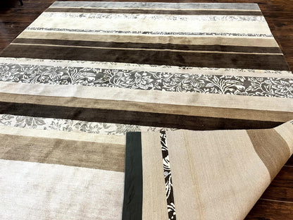 Tibetan Nepali Rug Handmade Wool With Silk Highlights And Stripe Pattern 8x12