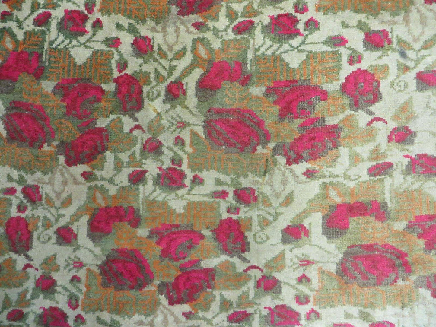 Antique Handmade India Floral Wool Rug 5x6 Roses And Traditional Oriental Design