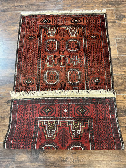Antique Persian Turkoman Rug 3x6 Wool Tribal Handmade Carpet Red And Black
