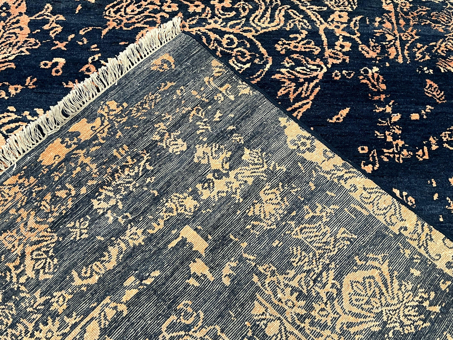 Handmade Wool Area Rug 8x10 Pakistani Oriental Blue and Gold Modern Living Room Decor