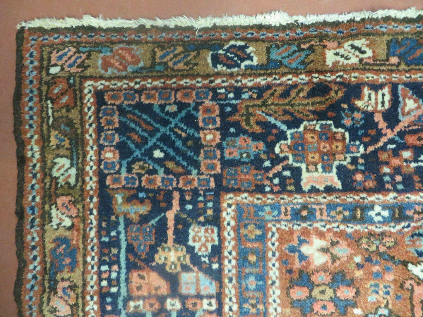 Persian Karajeh Rug 5x6 Antique Geometric Medallion Hand Knotted Wool Carpet