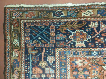 Persian Karajeh Rug 5x6 Antique Geometric Medallion Hand Knotted Wool Carpet