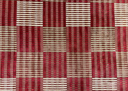 Modern Tibetan Rug 8x10, Hand Knotted Contemporary Nepali Carpet 8 x 10, Checkerboard Design, Red Cream Light Brown, Very Fine Wool & Silk