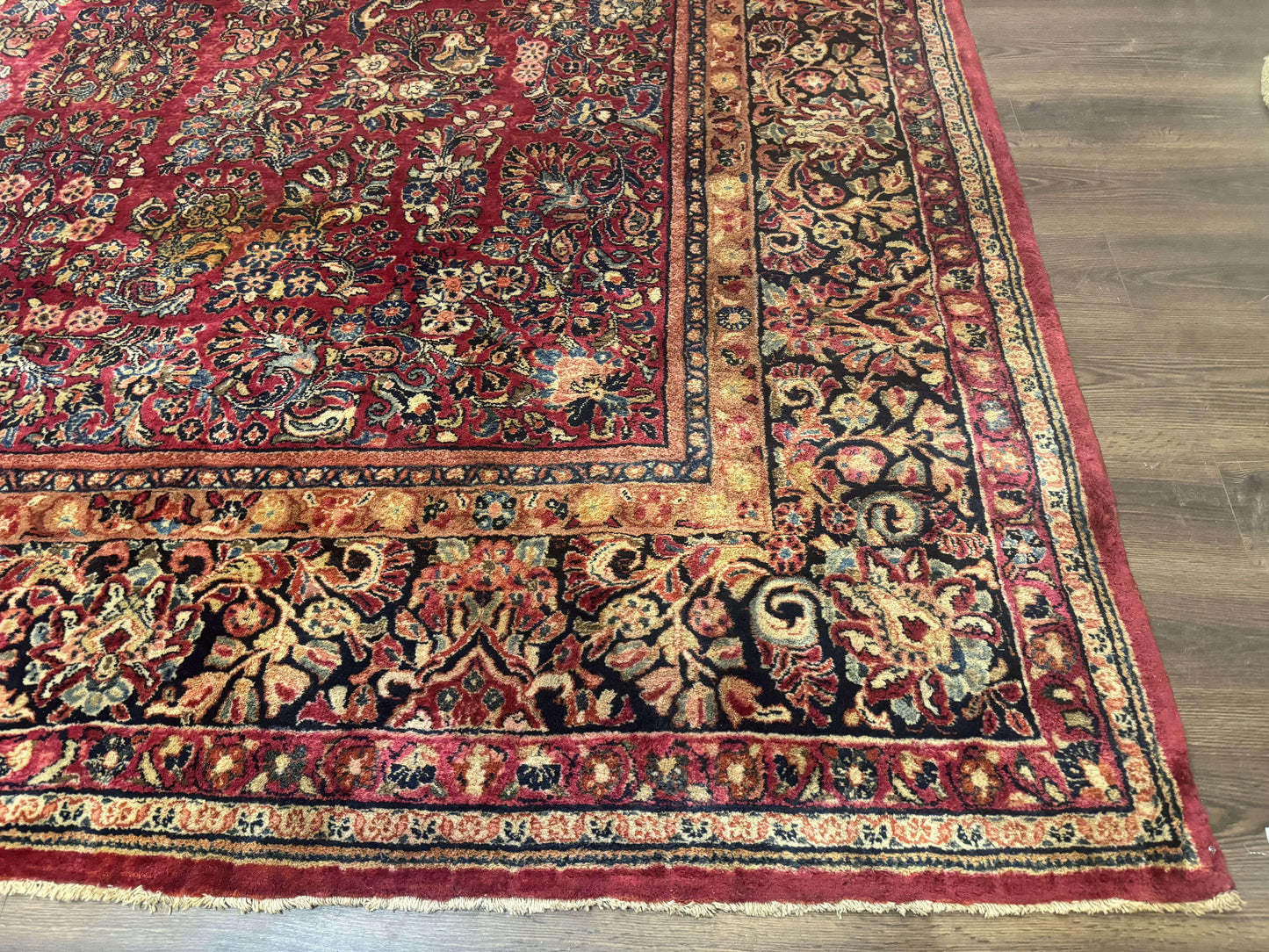 Persian Sarouk Rug 10x18 Extra Large Antique Wool Carpet Red Floral Handmade