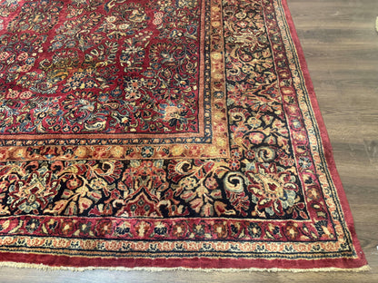 Persian Sarouk Rug 10x18 Extra Large Antique Wool Carpet Red Floral Handmade