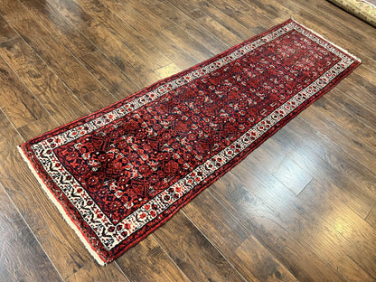 Persian Tribal Runner 3 x 9, Hamadan Dargazin Rug, Dark Blue and Red Wool Hand Knotted Hallway Rug, Vintage Antique Oriental Runner, 9ft Long Runner, Herati