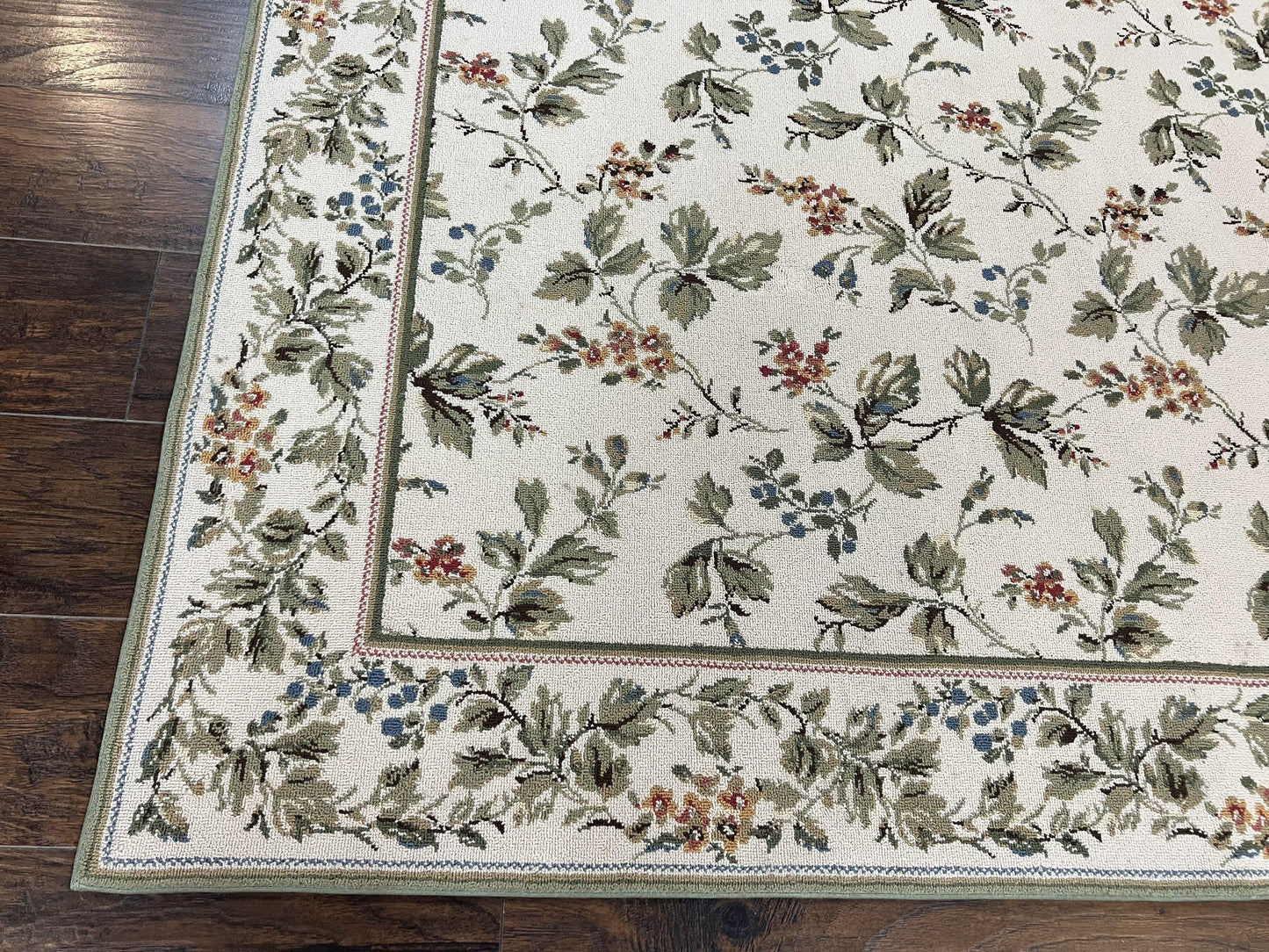 Vintage Stark Carpet 7x10, Ivory and Green, European Aubusson Design, Allover Pattern, Stark Rug
