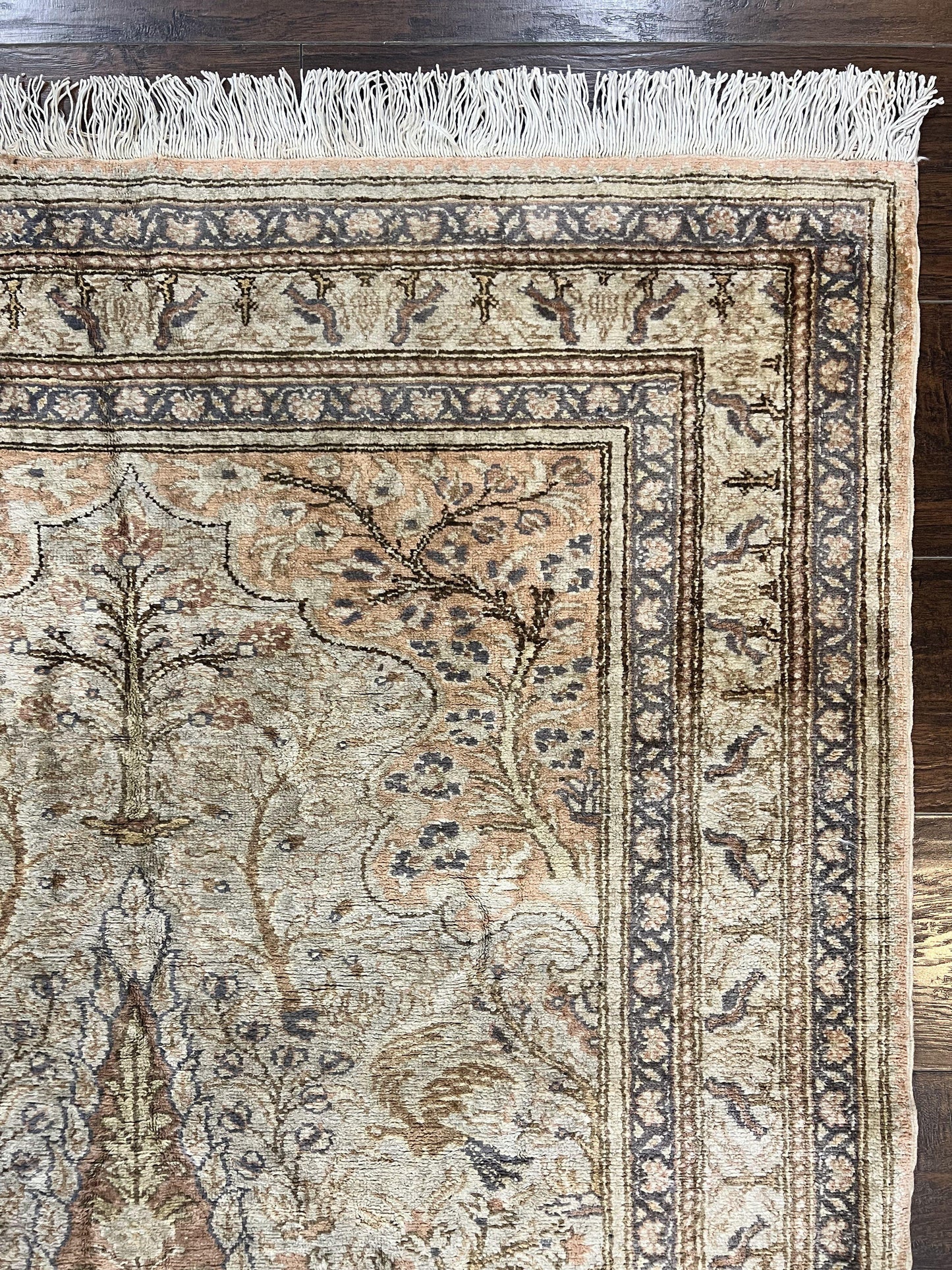 Turkish Kayseri Silk Rug 4x6 Tree of Life Handmade Hand Knotted Vintage