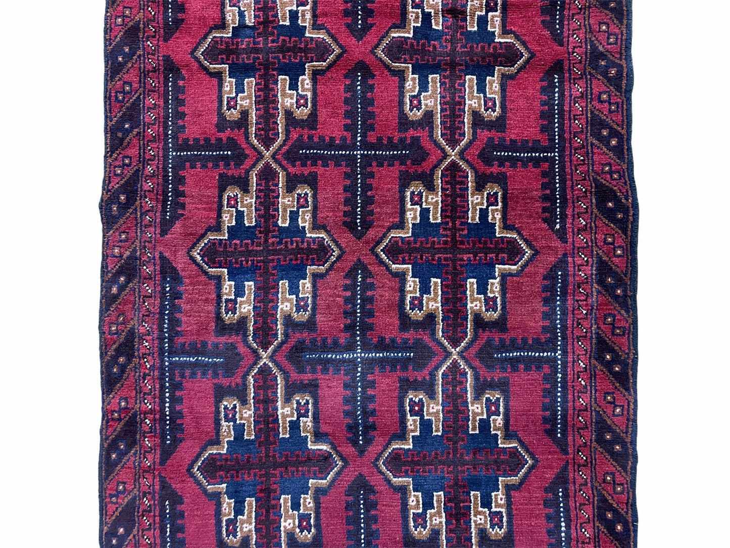 Baluchi Rug 3x5 Vintage Handmade Afghan Tribal Wool Rug Red Beige Blue