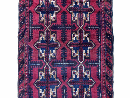 Baluchi Rug 3x5 Vintage Handmade Afghan Tribal Wool Rug Red Beige Blue