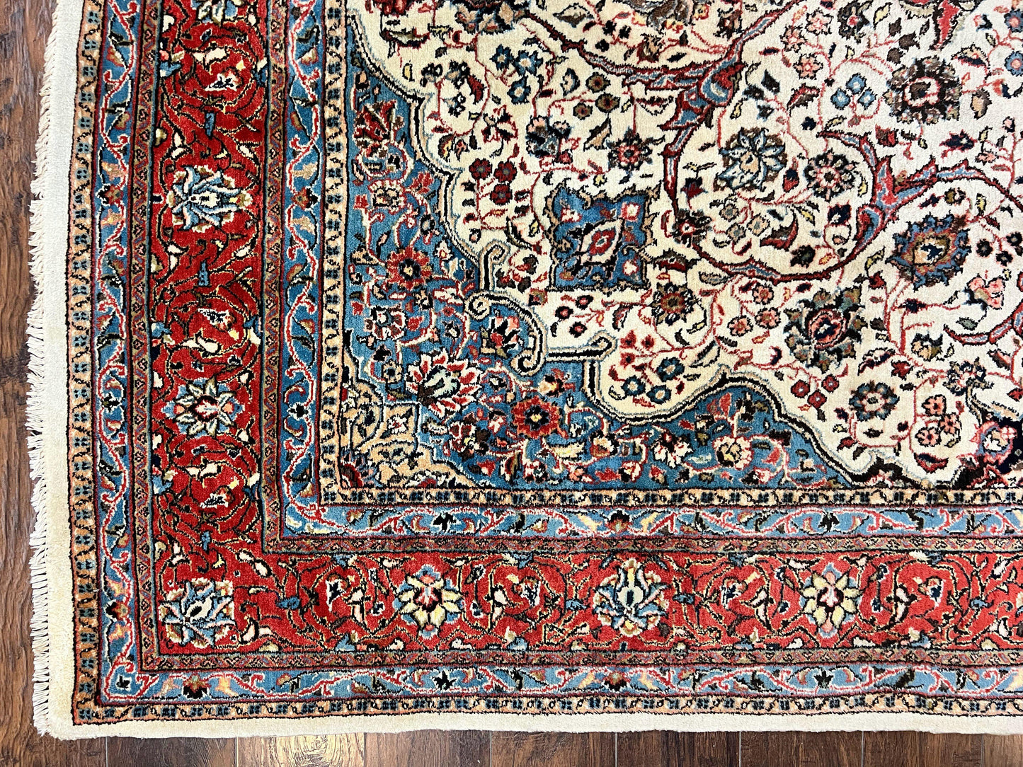Persian Sarouk Rug 8x12 Hand Knotted Wool Antique Carpet With Cream Red Floral Medallion