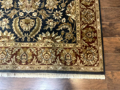 Indian Agra Rug 6x9, Floral, Traditional Rug, Dark Green Maroon Tan