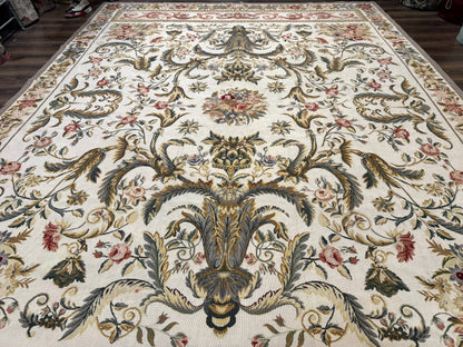 Aubusson Needlepoint Rug 10x14 Elegant European French Carpet Vintage Wool
