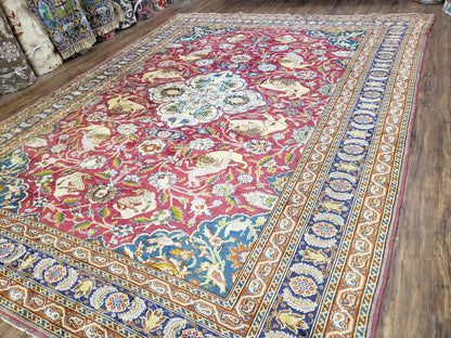 Turkish Sivas Area Rug Hand Knotted 8x11 Vintage Red Wool Oriental Carpet