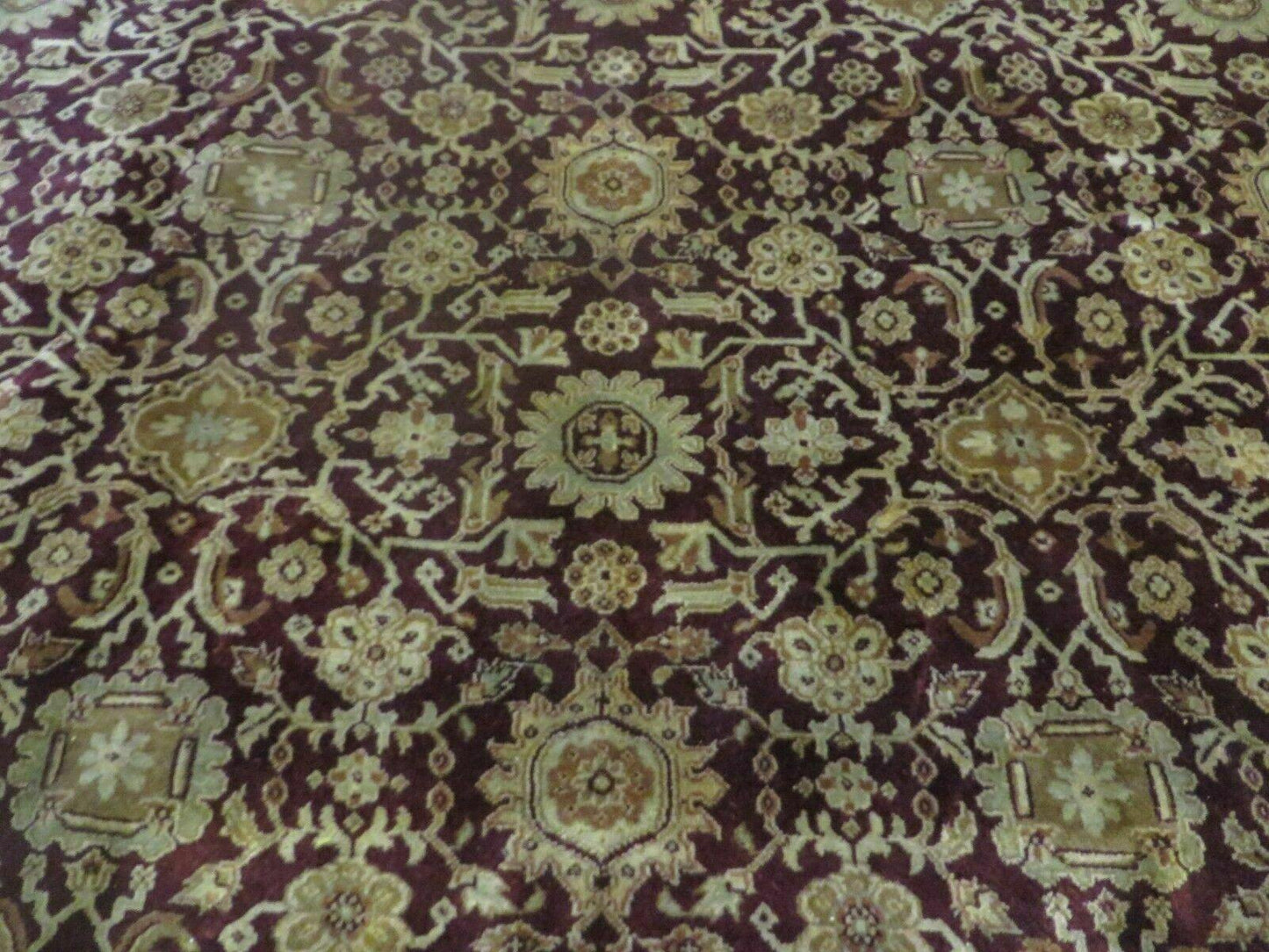 Indian Agra Rug 10x14 Vintage Handmade Larastan Wool Carpet Maroon Floral