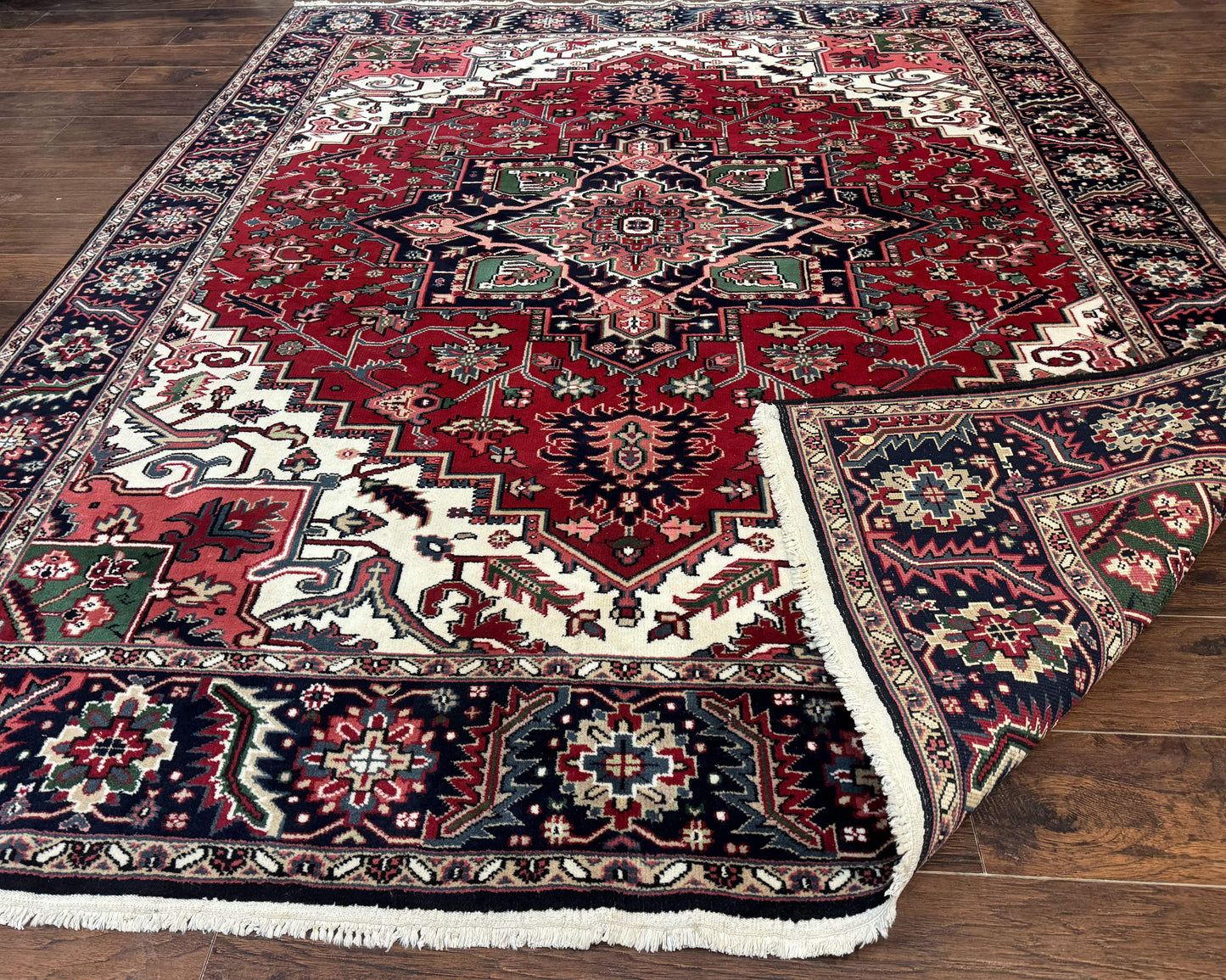 Indo Persian Heriz Rug 8x10 Geometric Medallion Wool Room Size Carpet