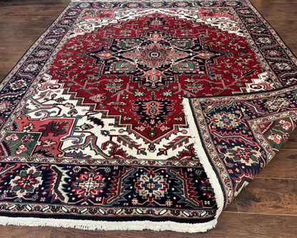 Indo Persian Heriz Rug 8x10 Geometric Medallion Wool Room Size Carpet