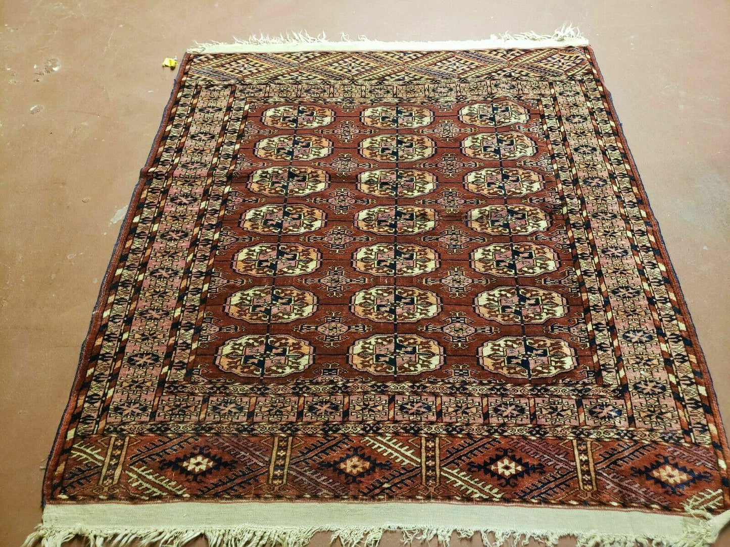 Antique Turkoman Bokhara Rug Balouch Handwoven Wool 47x46 Brick Red
