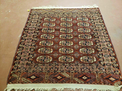 Antique Turkoman Bokhara Rug Balouch Handwoven Wool 47x46 Brick Red