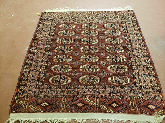 Antique Turkoman Bokhara Rug Balouch Handwoven Wool 47x46 Brick Red