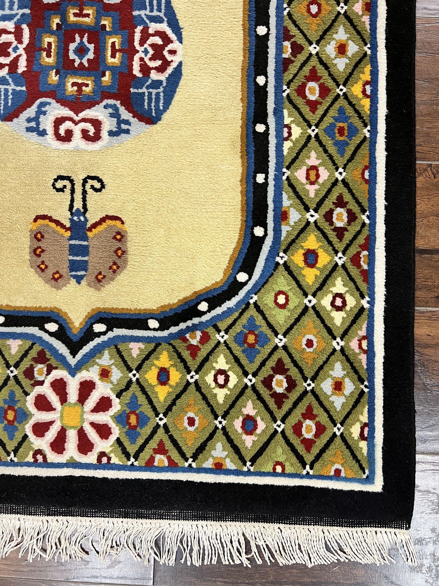 Chinese Wool Rug 3x6 Hand Knotted Vintage Peking Butterflies Art Deco